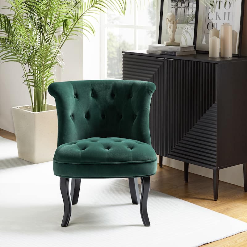 Paolino 25.1" Wide Traditional Velvet Button-tufted Back Stools with Wood Legs by HULALA HOME
