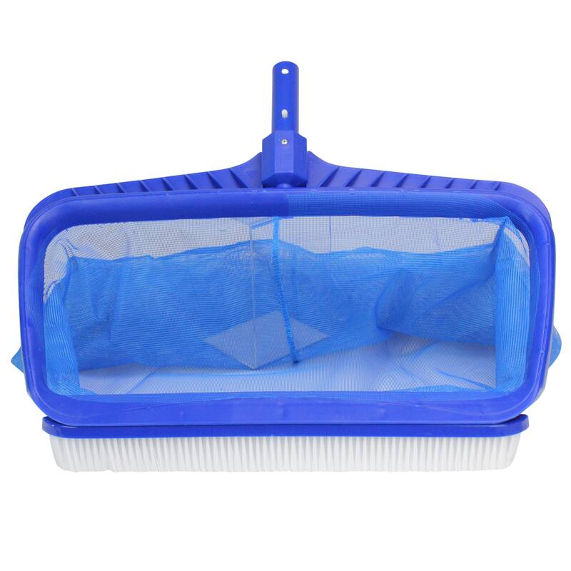 Blue Professional Deep Bag Swimming Pool Skimmer Rake and Brush Combo