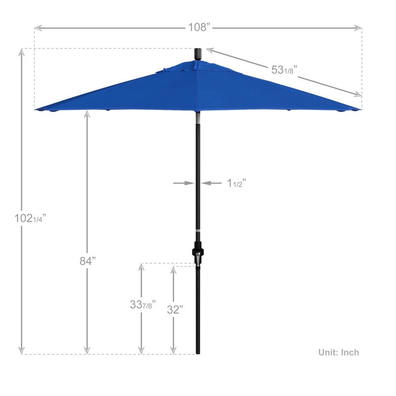 California Umbrella 9' Rd Golden State Series Patio Umbrella Black Aluminum Frame Crank Lift Collar Tilt Olefin Royal Blue