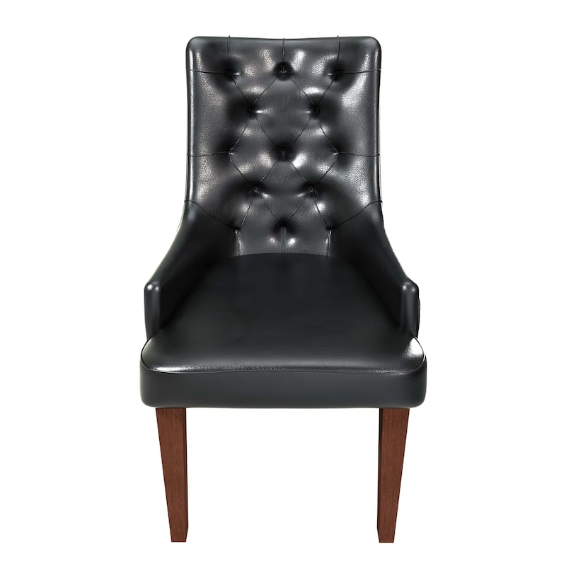 Dining Chair in Leather/Velvet Diamond-Tufted with Rubberwood Legs Set of 2