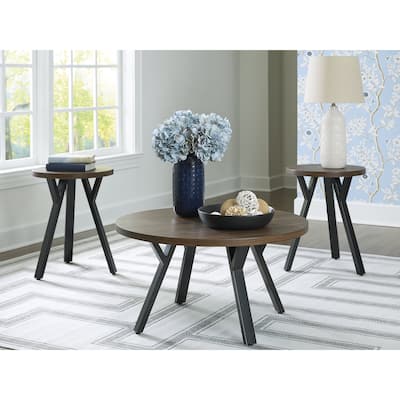 Signature Design by Ashley Elbrynn Brown/Black Table (Set of 3) - 34"W x 34"D x 18"H