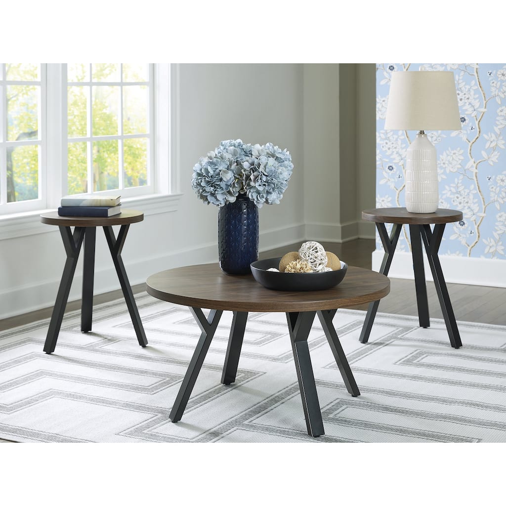 Signature Design by Ashley Elbrynn Brown/Black Table (Set of 3) - 34"W x 34"D x 18"H