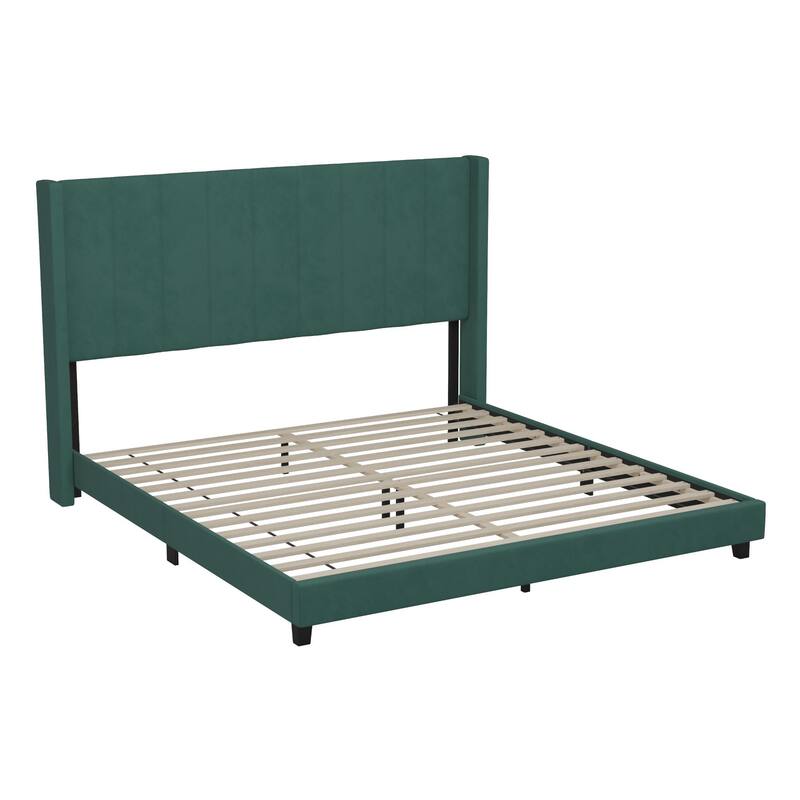 Upholstered Platform Bed with Wingback Headboard