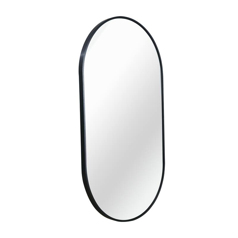 Oval Metal Wall Mirror 20x28 Inches Shatterproof Glass Modern Design - Black