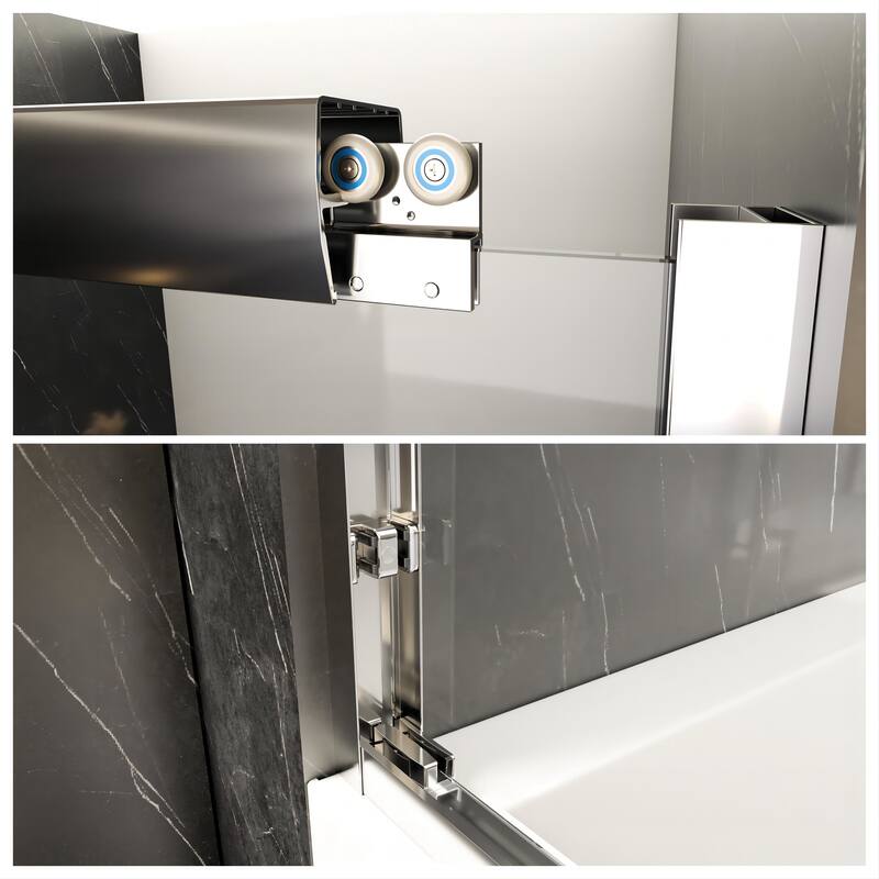 60''W Semi-Frameless 1/4'' Glass Double Sliding Shower Door in Black/Chrome for Bathroom