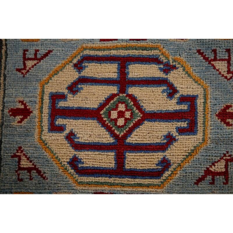 Blue Kazak Oriental Runner Rug Hand-Knotted Wool Carpet - 2'7" x 20'7"