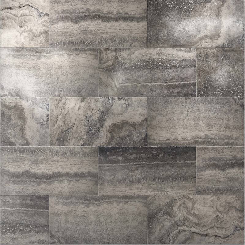 Cruz Bay Studio MKT61152 Tufo - 12" x 24" Rectangle Floor and Wall - Grey Polished