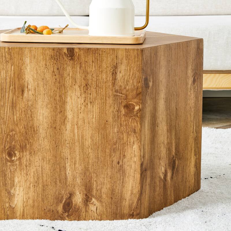 23.6" Modern Hexagonal Coffee Table with Fashionable Pattern and Stable Base for Living Room