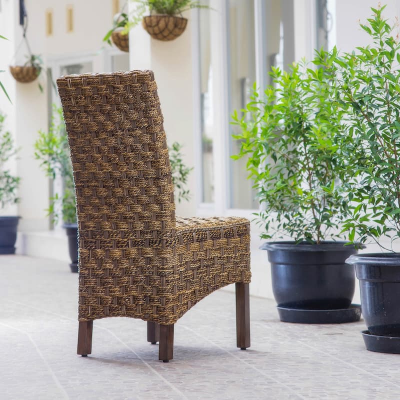 Dining Chairs with Abaca Rattan Seat - Handwoven Rustic Brown Finish and Mahogany Frame, Set of 2 - 19