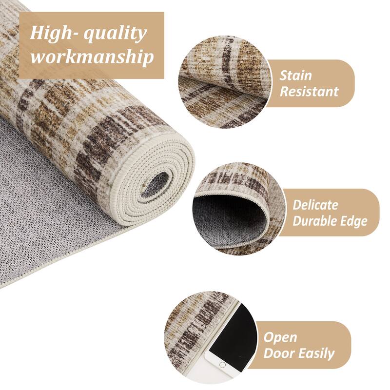Washable Area Rugs for Living Room, Soft Modern Bordered Rug Non Slip Low Profile Carpets for Bedroom Dining Room