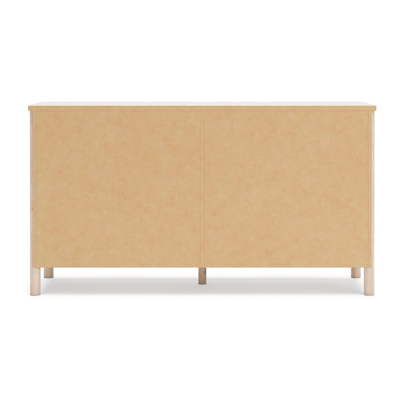 Mooran Wide Dresser, 6 Drawers, White Marble Finish Top, Brown Beige
