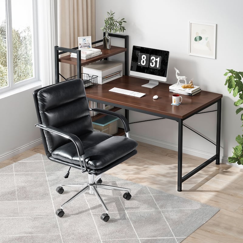 Glitzhome Modern Faux Leather Mid Back Swivel Height Adjustable Padded Office Chair - Black