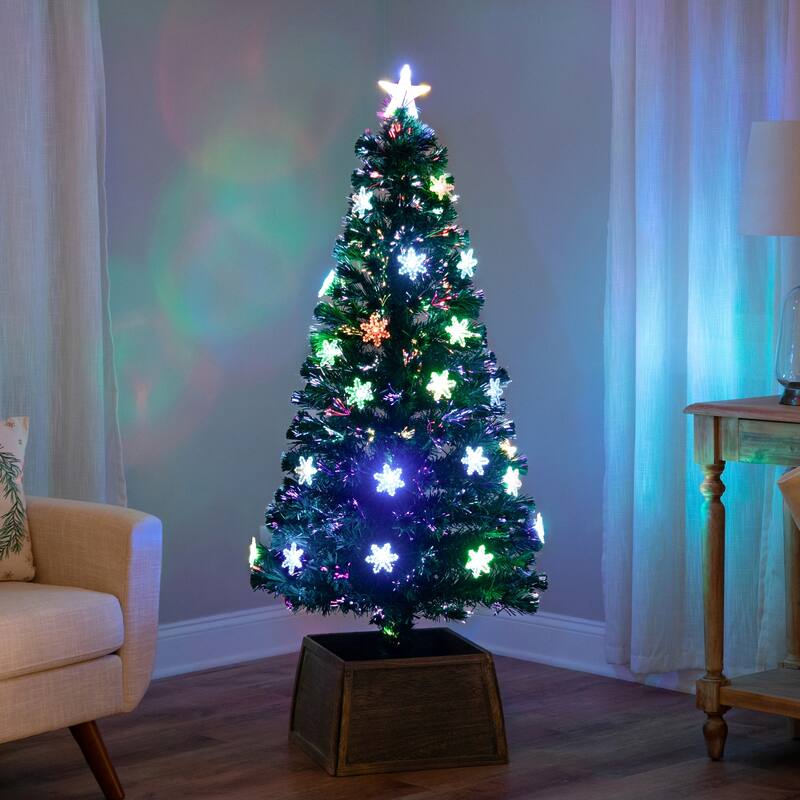 Pre-Lit Fiber Optic Snowflake Artificial Christmas Tree - 5' - Multi LED Lights