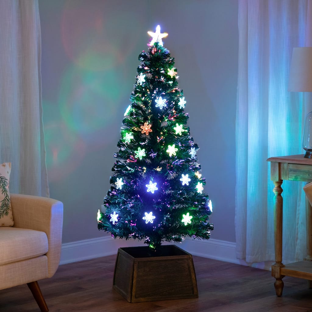 Pre-Lit Fiber Optic Snowflake Artificial Christmas Tree - 5' - Multi LED Lights