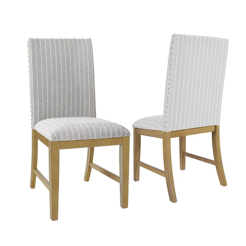 HomePop Upholstered Wood Apron Dining Chair - Set of 2 - Light Gray Stripe Woven