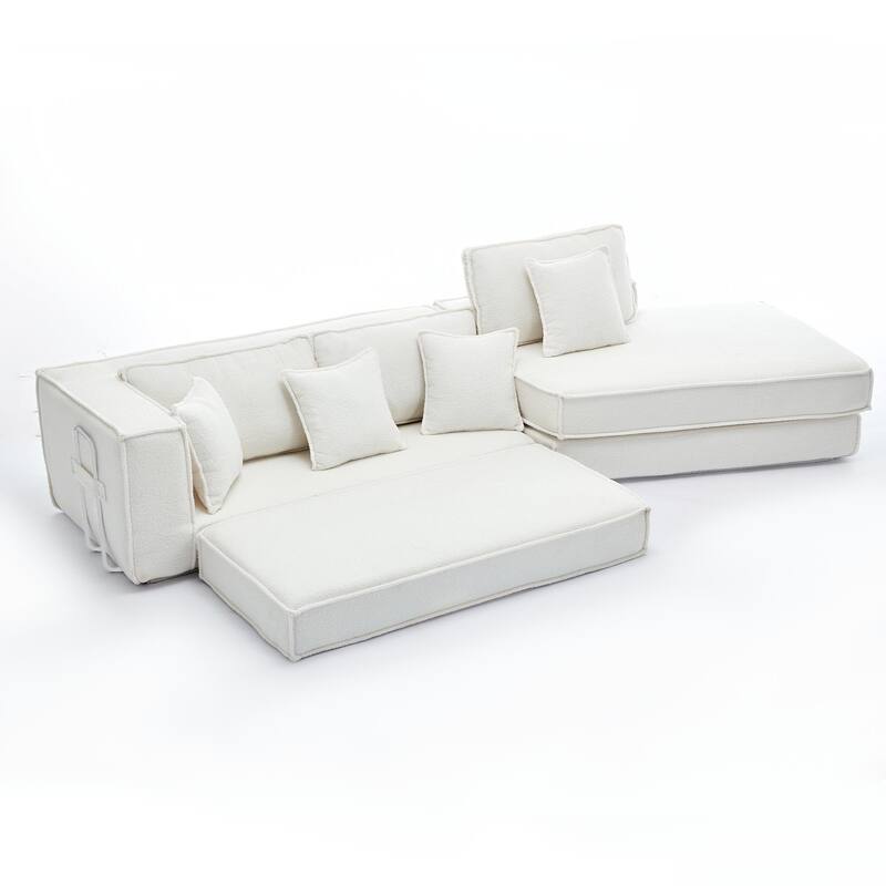 133" Lamb Velvet Convertible Sleeper Sofa with 7 Pillows (3 Back + 4 Throw), Foldable Gaming Bed Design