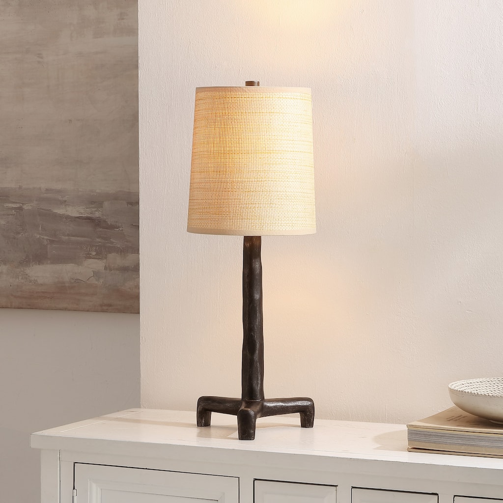 SAFAVIEH Lighting Soline 24-Inch Table Lamp, Resin Base with Rattan Shade for Bedroom and Living Room - 9"W x 9"D x 24"H