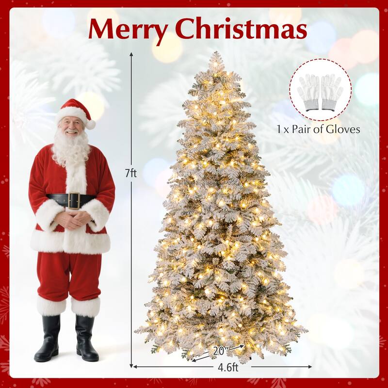 Costway 6/7 FT Artificial Snow-flocked Christmas Tree with 130 Balls, - See Details