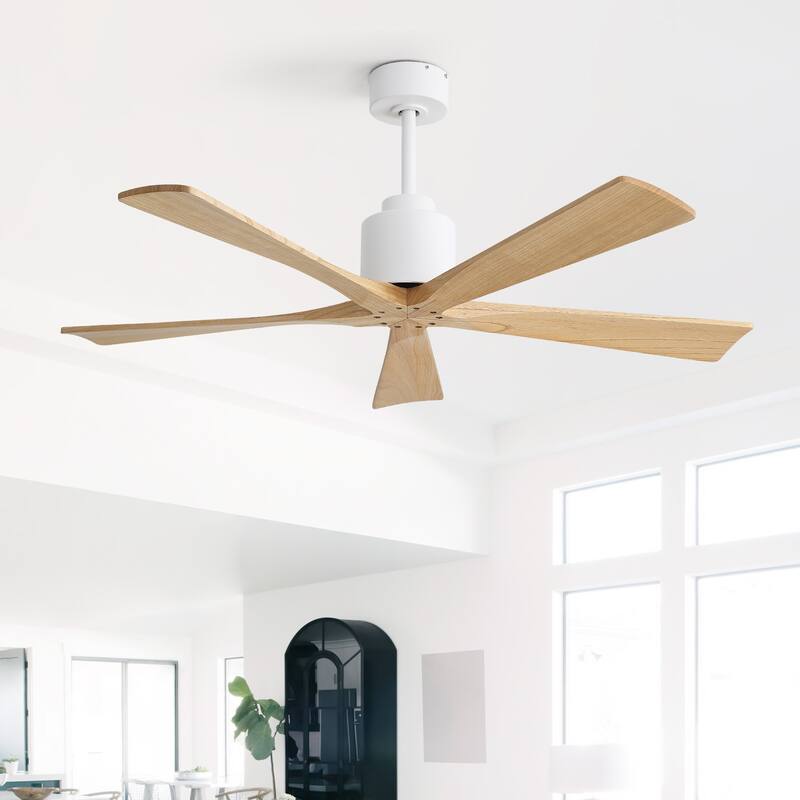 Sofucor 52Inch Solid wood Ceiling Fans with Remote,without Light 5 Blades DC Motor Mid Century Modern - 52 Inches