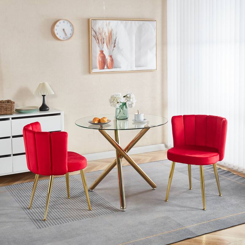 Barrel Dining Chairs Set of 2, Velvet Upholstered Accent Chairs, Kitchen Side Chairs with Metal Legs for Kitchen, Living Room - Red