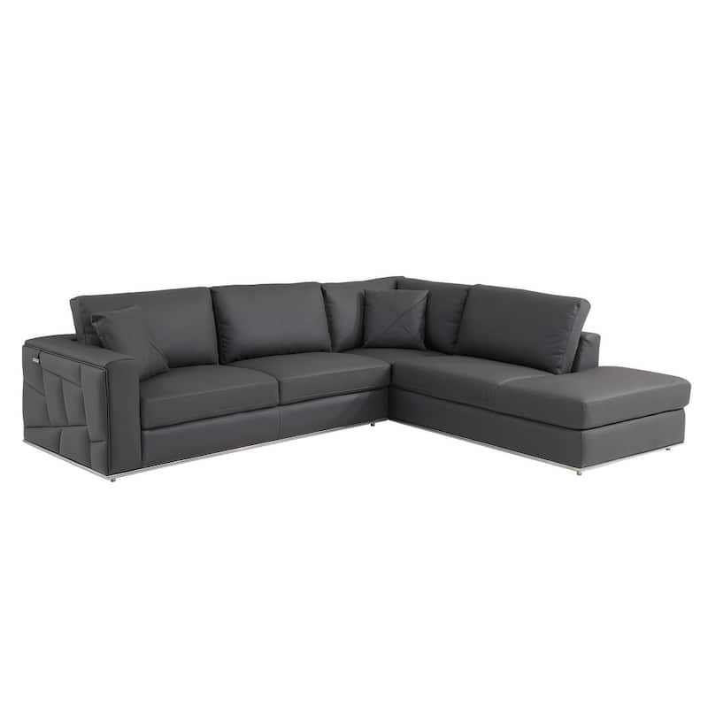 HomeRoots Dark Gray Italian Leather Reclining L Shaped Two Piece Corner Sectional - 117