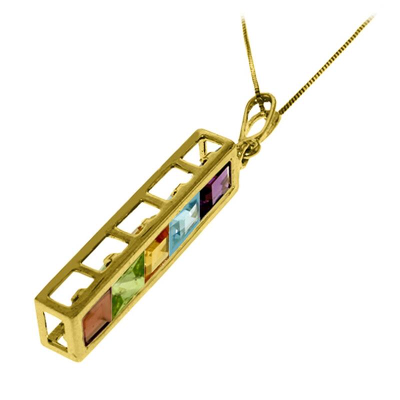2.25 Carat 14K Solid Gold Elegant Necklace Natural Multi Gemstones