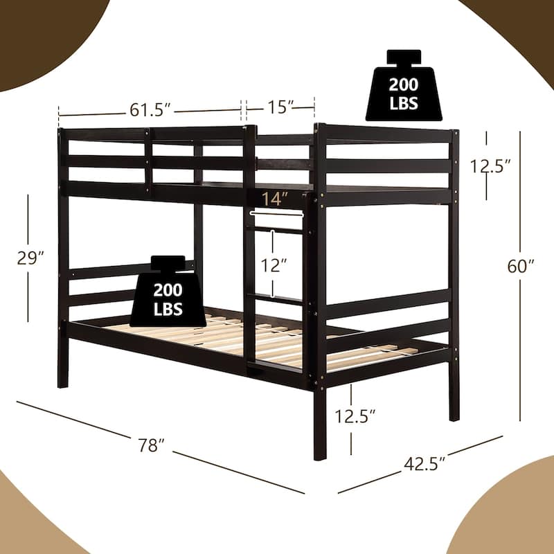 Twin Bunk Bed Children Wooden Bunk Beds Solid Hardwood