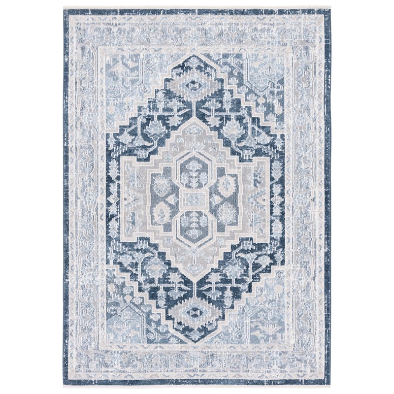 SAFAVIEH Blair Machine Washable Munevera Slip Resistant Rug - 5'3" x 7'6" - Beige/Navy