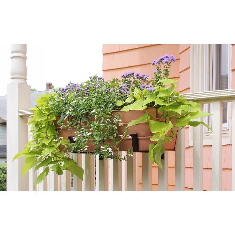 Achla Designs Medium Galvanized Steel Flower Box Planter With Wall Brackets, 24 Inch Wide