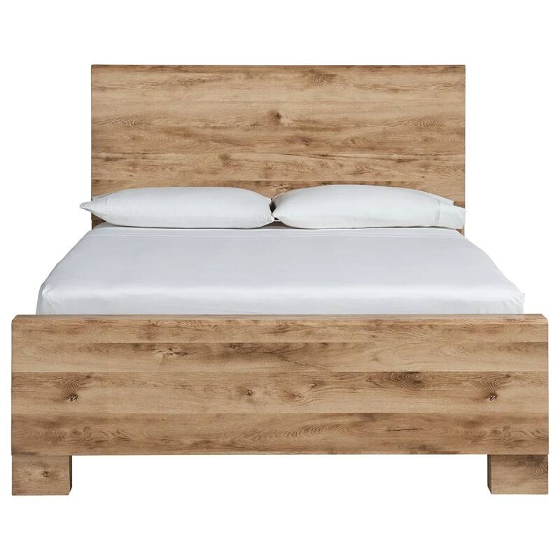 Oma Queen Size Panel Bed with Golden Rustic Finish, Brown Wood