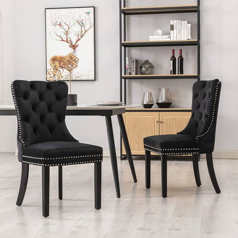 Velvet Dining Chairs Set of 2, Accent Diner Chairs Upholstered Fabric Living Room Chairs Side Chair Stylish Kitchen Chairs - Black