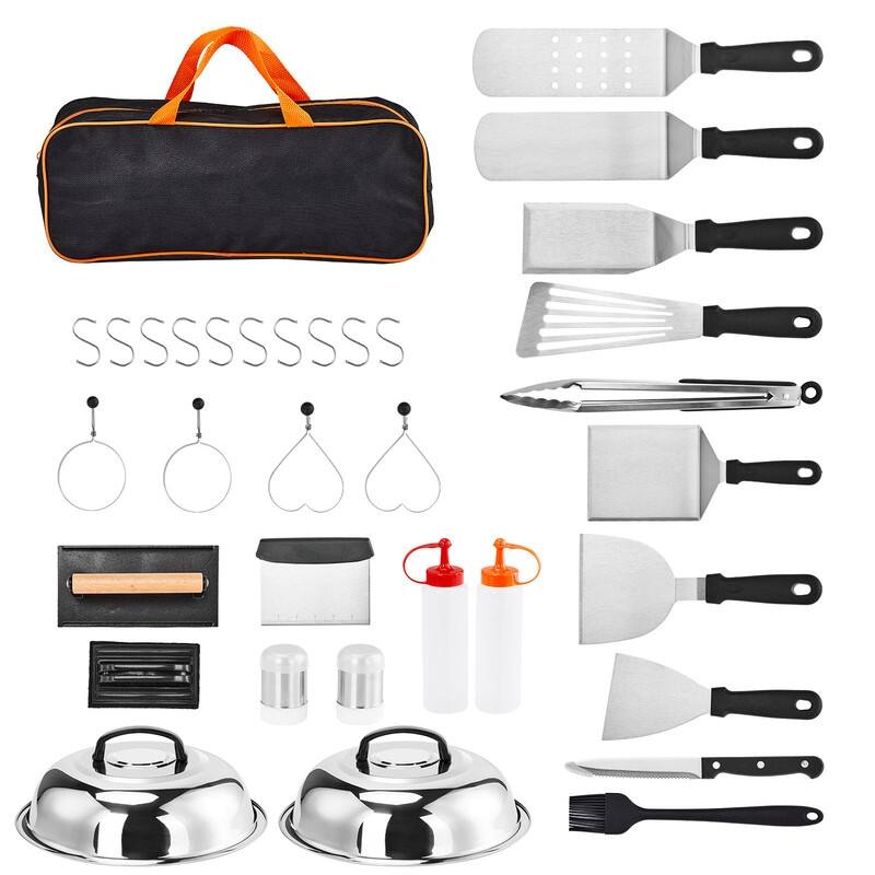 19 Pcs Stainless Steel Teppanyaki Grill Tool Set Outdoor Camping Cookware Set - 19 PCS - Silver