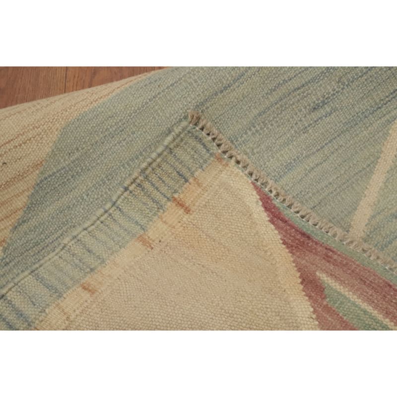 Hand Woven Oriental 100% Wool Carpet Southwestern Geometric Navy Blue & Blues Kilim Runner Rug - 7' 9'' X 2' 0''