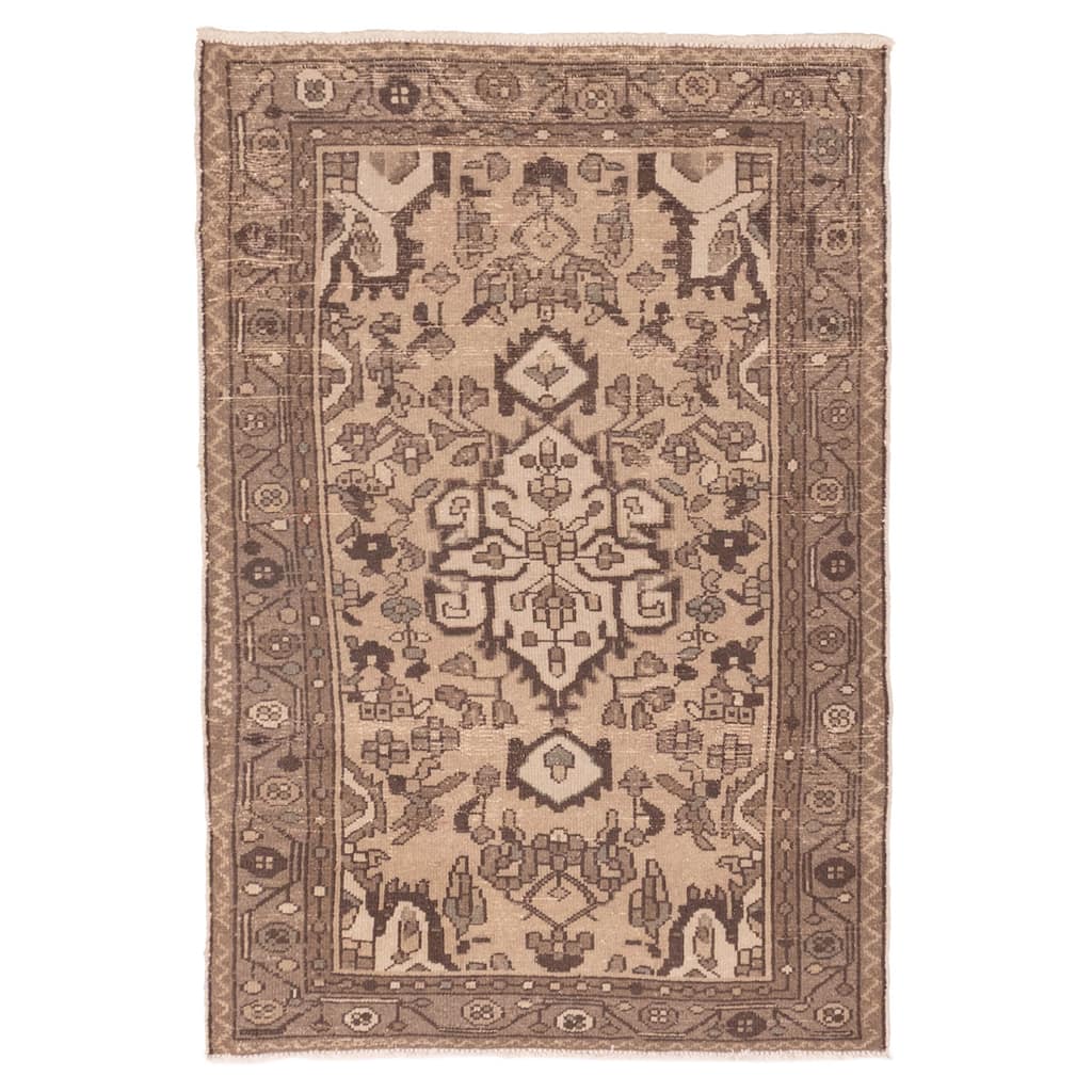 ECARPETGALLERY Hand-knotted Antalya Vintage Beige Wool Rug - 2'10 x 4'3