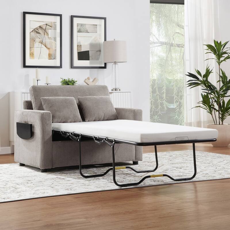 Sleeper Sofa Loveseat Sofa with a Foldable Mattress and Storage Pocket and Two USB Ports - 2 Seat
