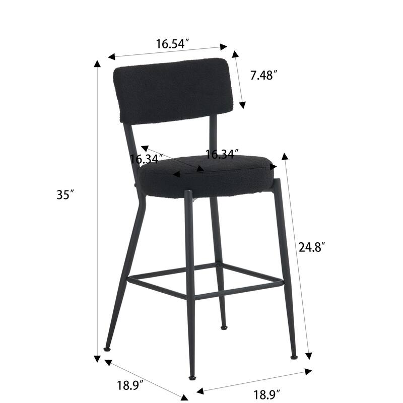 Set of 2 modern teddy fabric upholstered bar stools