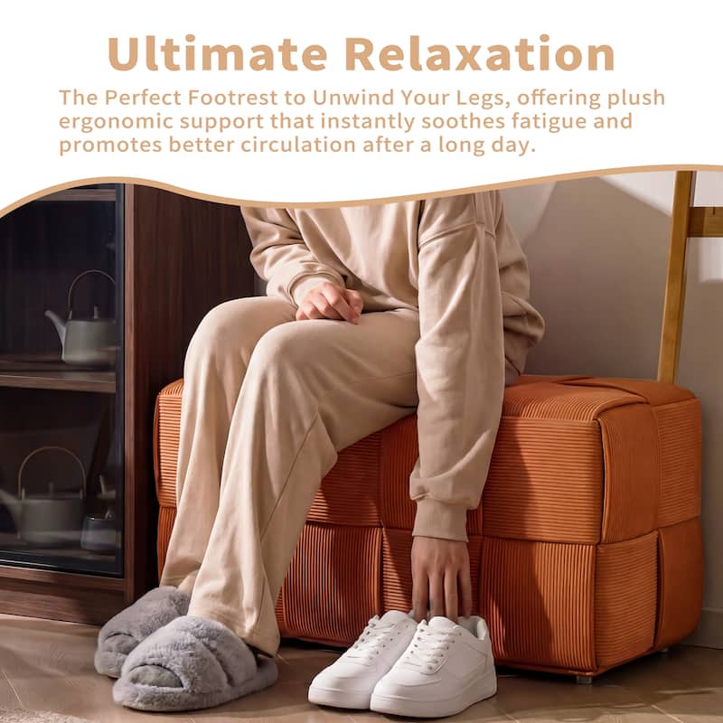 Ottoman Foot Rest Soft and Comfortable Ottoman Square Corduroy Woven Design Sofa Stool