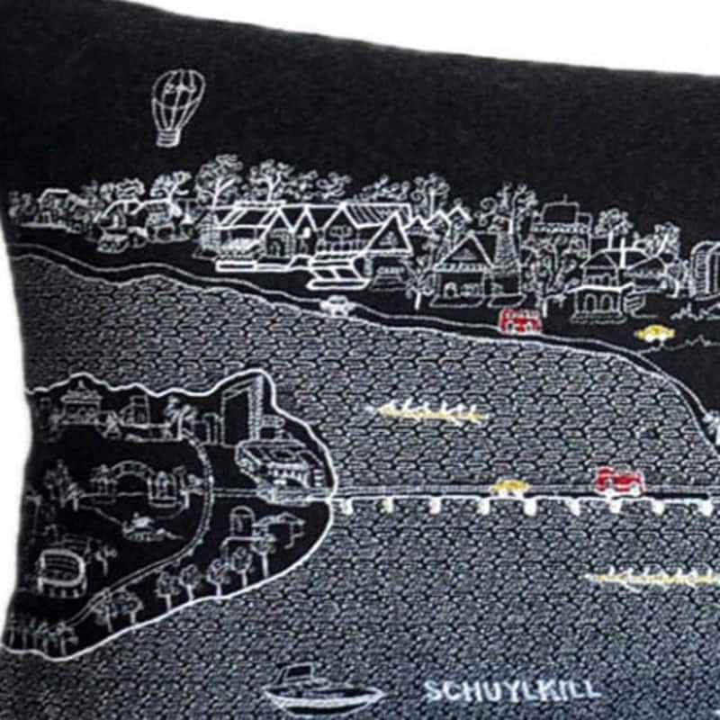 HomeRoots 46" Black Philadelphia Nighttime Skyline Lumbar Decorative Pillow
