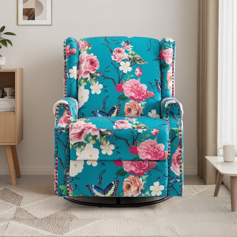 UIXE Roderich Farmhouse Floral Print Swivel Rocker Push Back Recliner