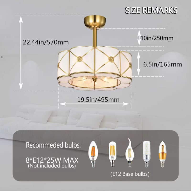 Strancta Scalloped Round White Gold Trim Tiffany Glass Lighted Ceiling Fandelier with Remote