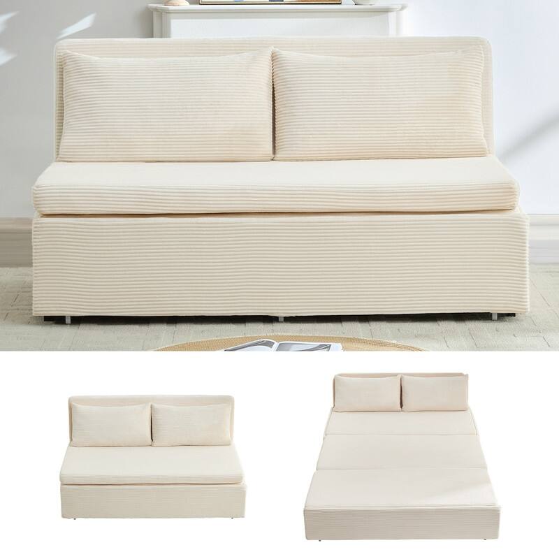 Mixoy Corduroy Fabric Queen Size/Twin Size Sofa Bed, 2-in-1 Modern Pull Out Sleeper Sofa Bed