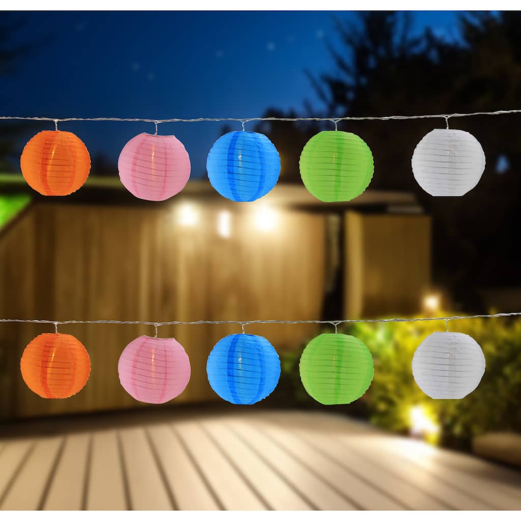 Paper Lantern Indoor Outdoor Patio Light Set - 9' White Wire - 10ct - Multi