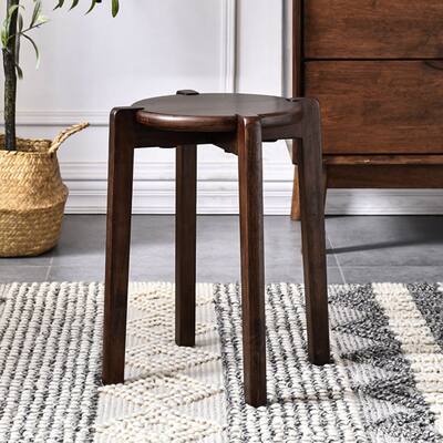 18" Stackable Rubber Wood Round Stool Vintage Side Table - N/A