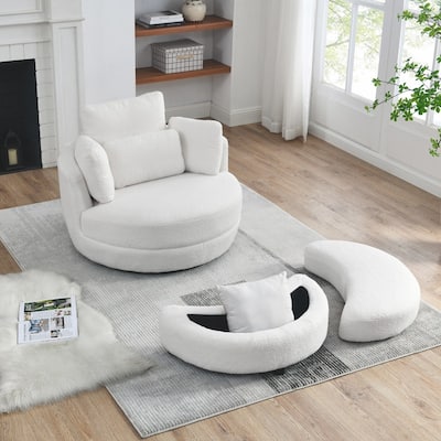 Circle Swivel Chair with Moon Storage Ottoman and 4 Pillows