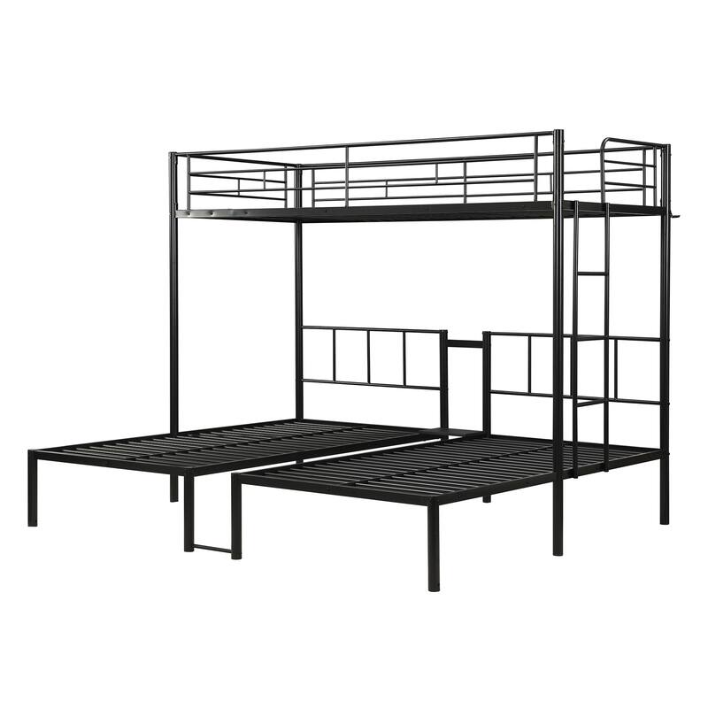 Twin Over Twin Over Twin Bunk Bed, Triple Bunk Bed w/Vertical Ladder, Metal Frame Bunk Bed w/Safety Rail, for School, Bedroom