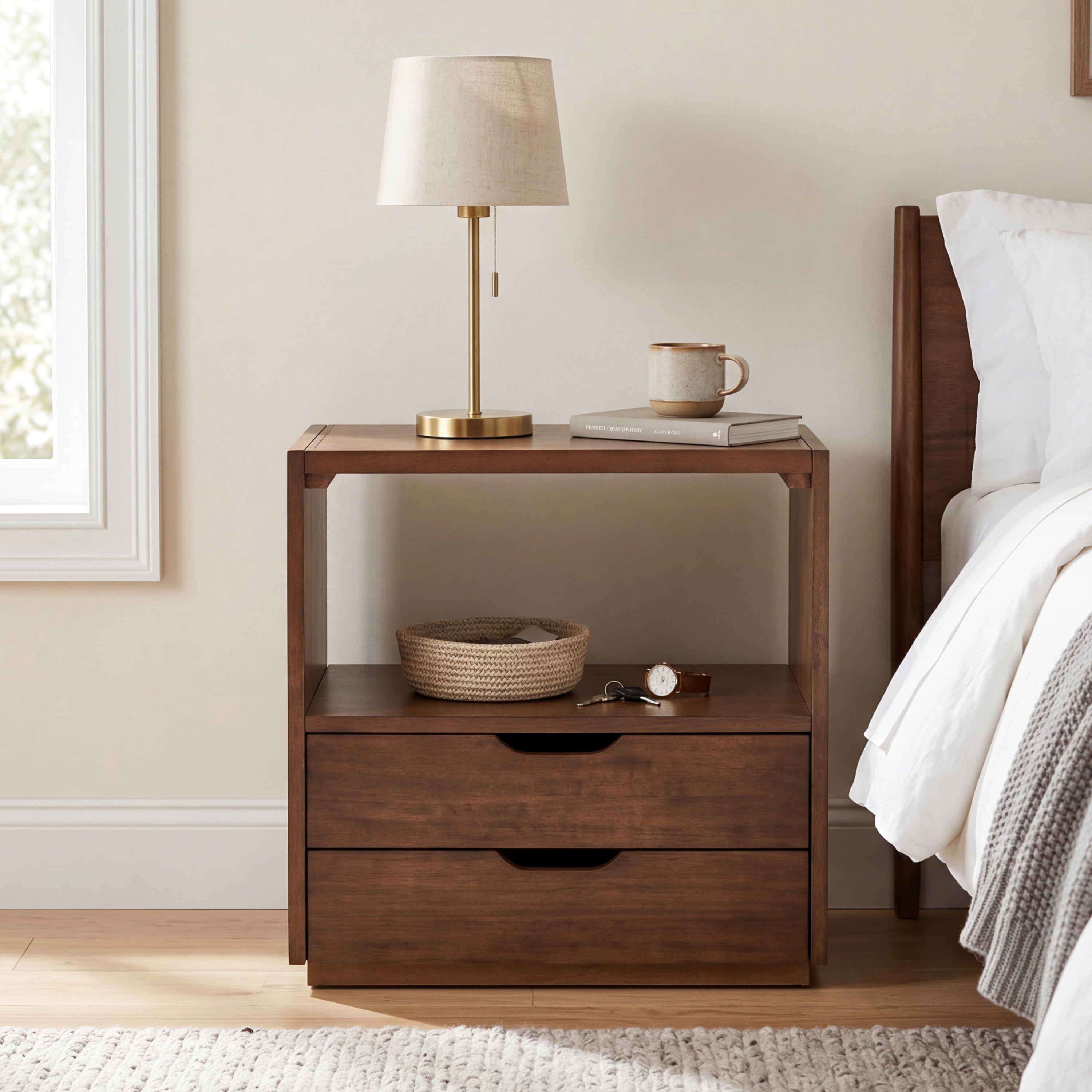 Bower Home Leather Top 2-Drawer End Table Night Stand