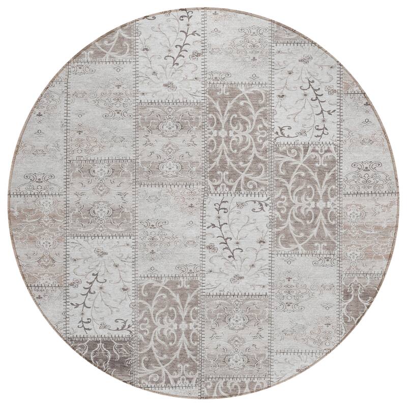 Machine Washable Indoor/ Outdoor Traditional Patchwork Chantille Rug