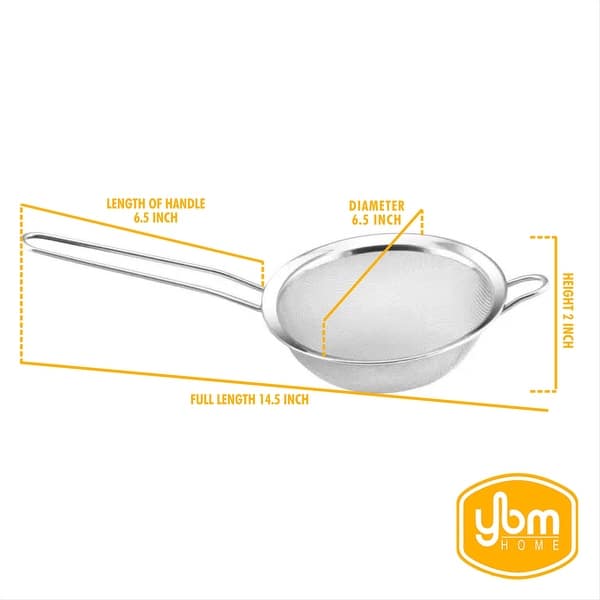 dimension image slide 3 of 4, YBM Home Stainless Steel Fine Mesh Strainer Colander Sieve with Handle for Rinsing Grains Beans Rice Fruits
