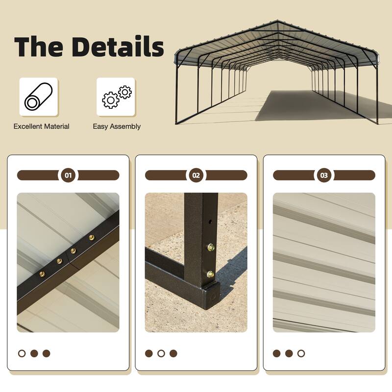 Outdoor Carport with Durable Galvanized Steel Roof , Multi-Functional Shelter, Carport for Cars, Boats, and Tractors