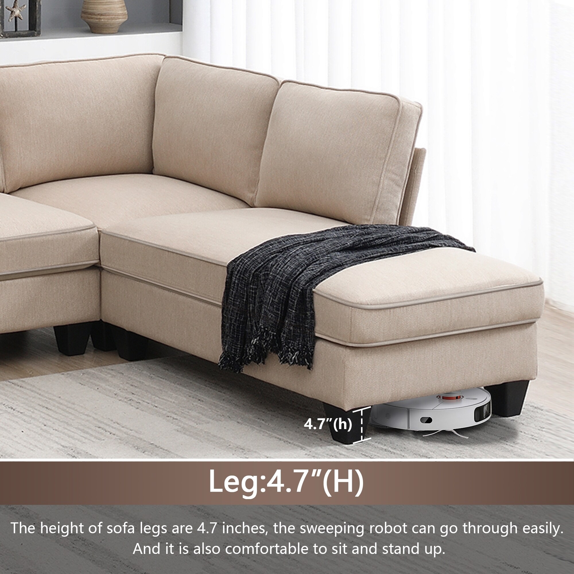 L-shape Linen Sofa Set 7 Seater Couch w/ Movable Ottoman